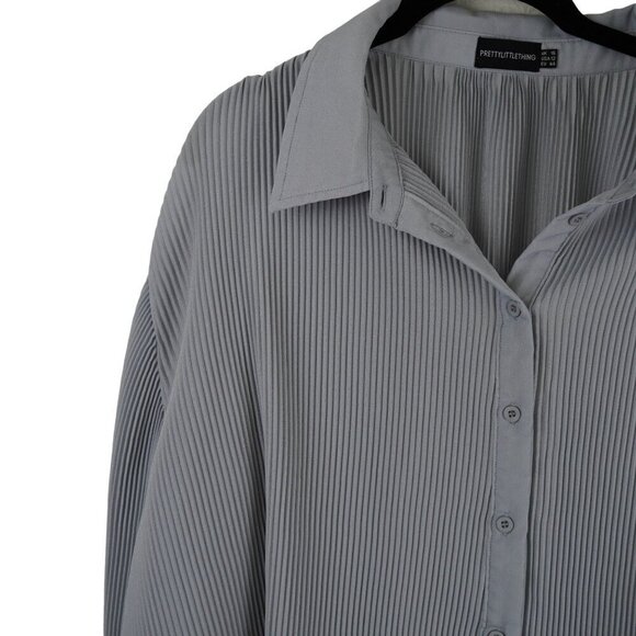 NWOT PrettyLittleThing Grey Pleated Blouse Size 12 - Picture 5 of 9